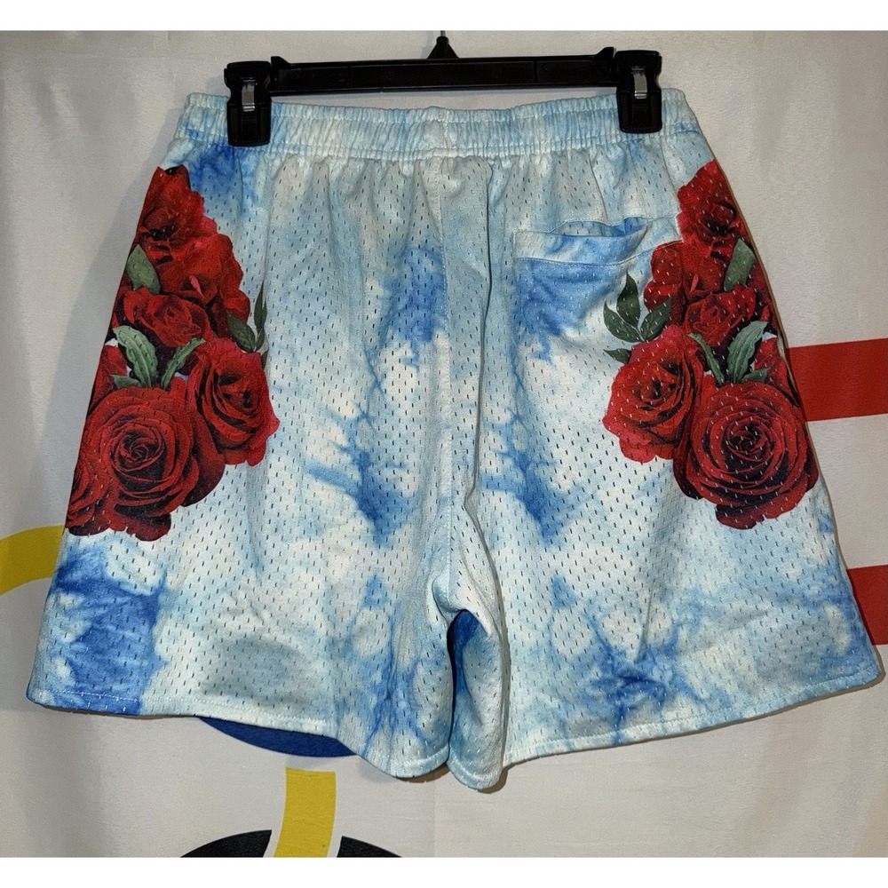 YoungLA Mesh Gym Shorts Mens Medium Blue Roses Floral 4" Weightlifting - Picture 4 of 7